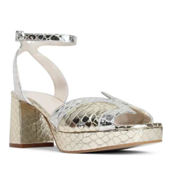 silver and gold snake print heel
