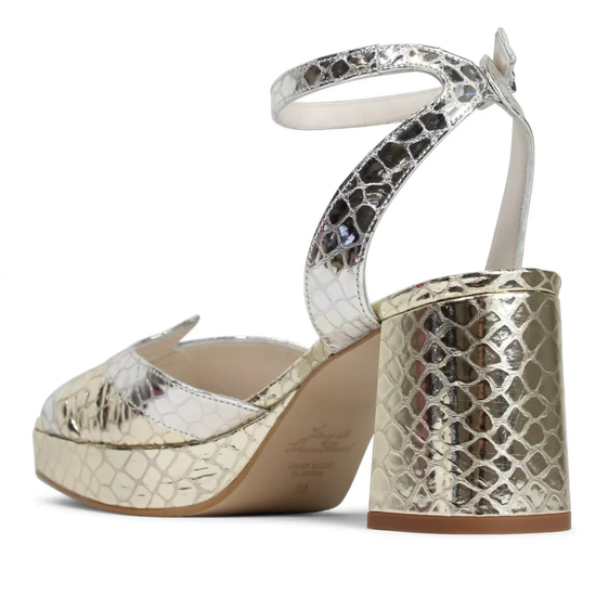 silver and gold snake print heel