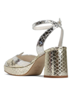 silver and gold snake print heel