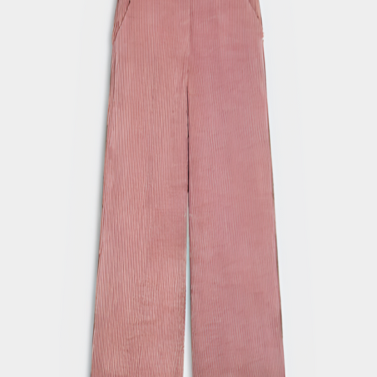 pink corduroy trousers with mid rise, side pockets and brown button