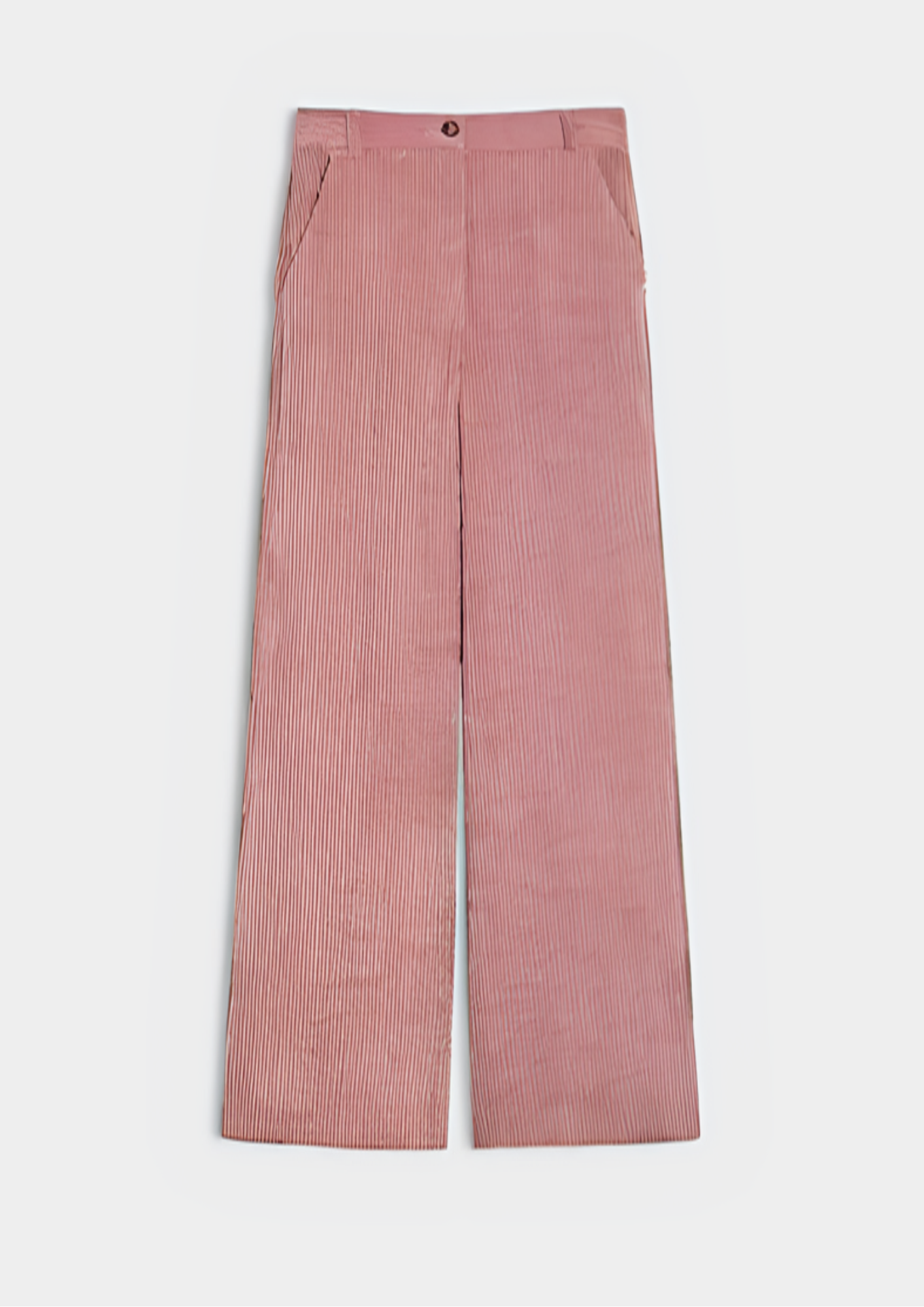 pink corduroy trousers with mid rise, side pockets and brown button