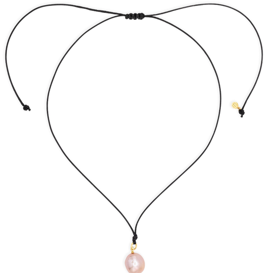 Necklace with a pink pendant on a white background