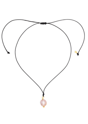 Necklace with a pink pendant on a white background