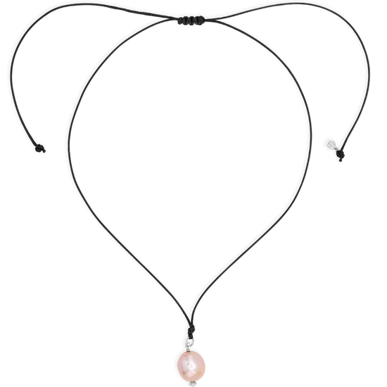 Necklace with a pink pearl pendant on a white background