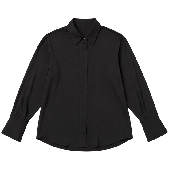 Black long sleeve classic collared shirt.