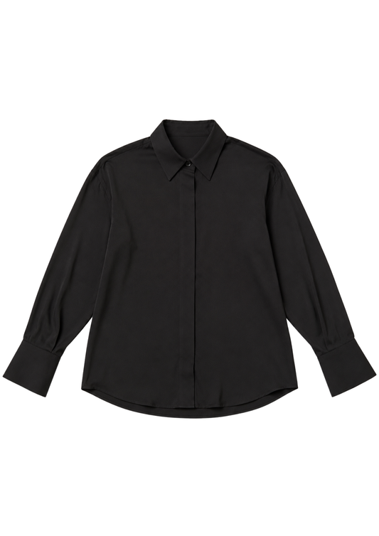 Black long sleeve classic collared shirt.