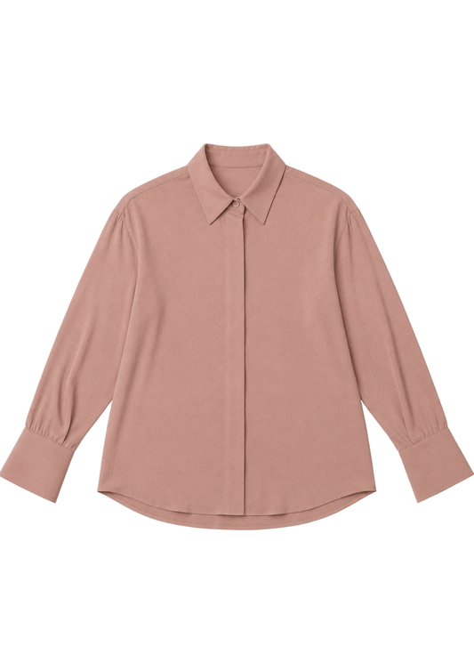 Pink blouse classic collared shirt on a white background