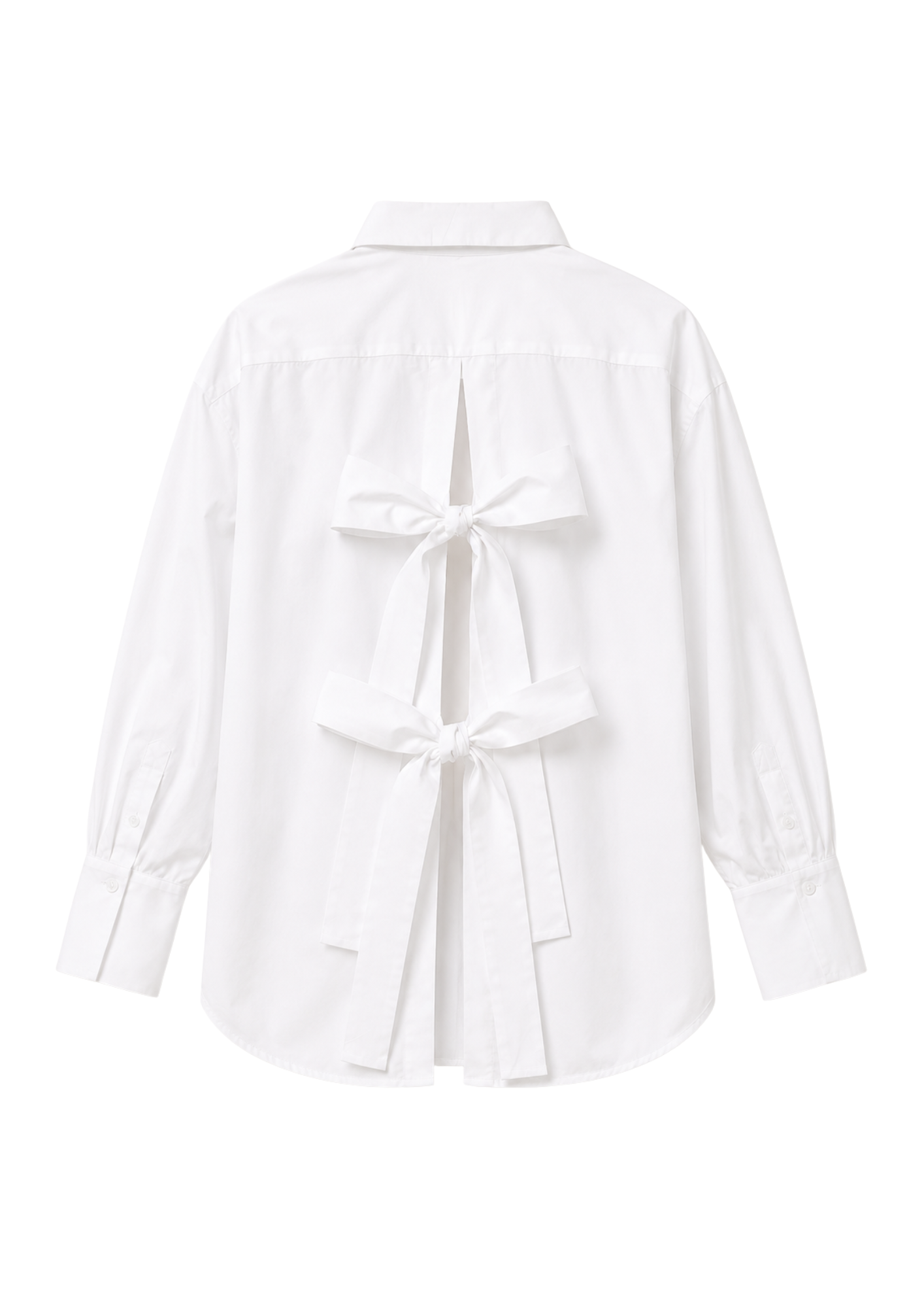 Classic white shirt with open back and bows on the white background