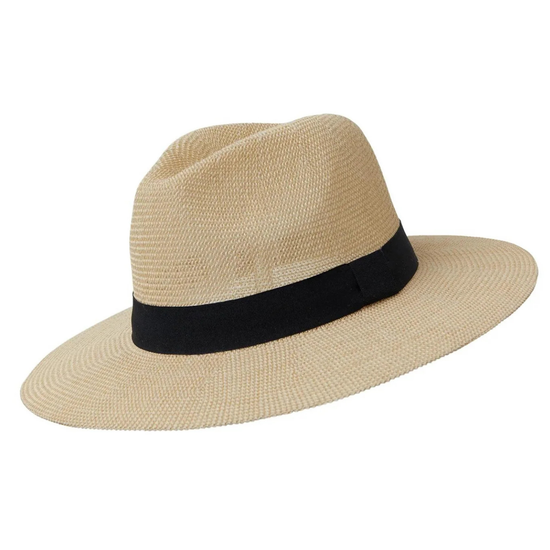 Panama hat with a black ribbon