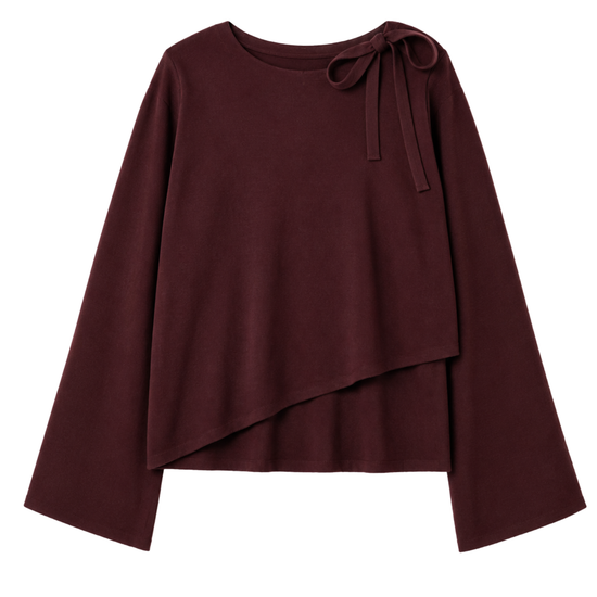 Burgundy wrap knit with bow