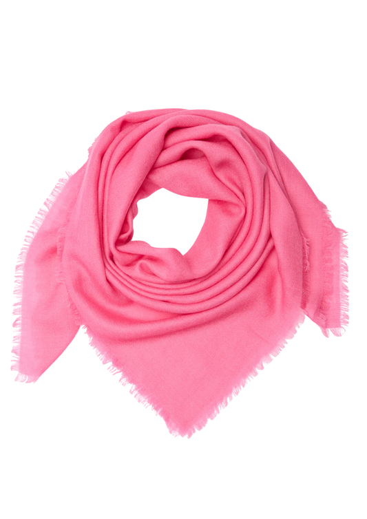 Pink scarf with frayed edges on a white background