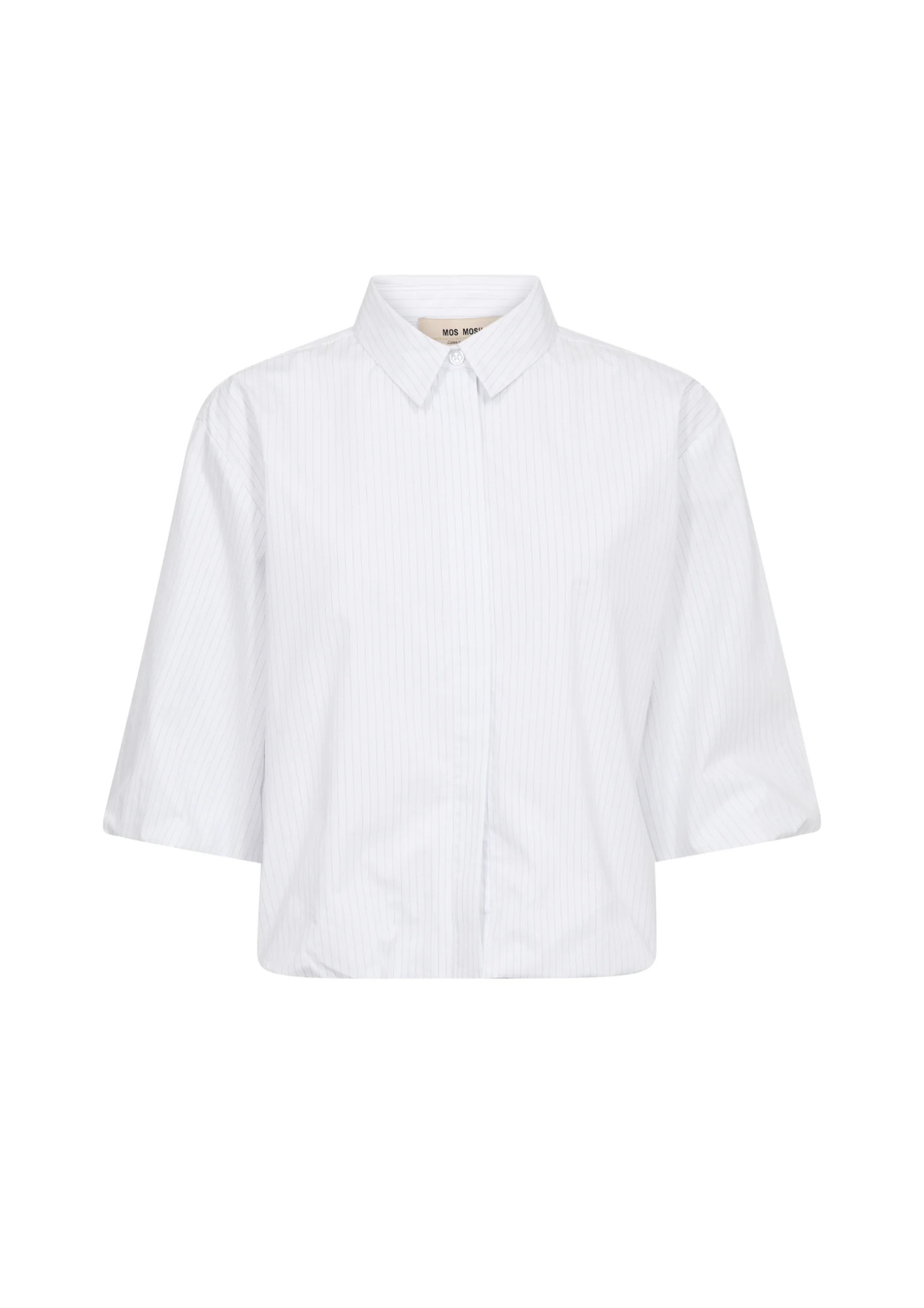 A white long-sleeve button-up shirt with a classic collar, shown against a plain white background.