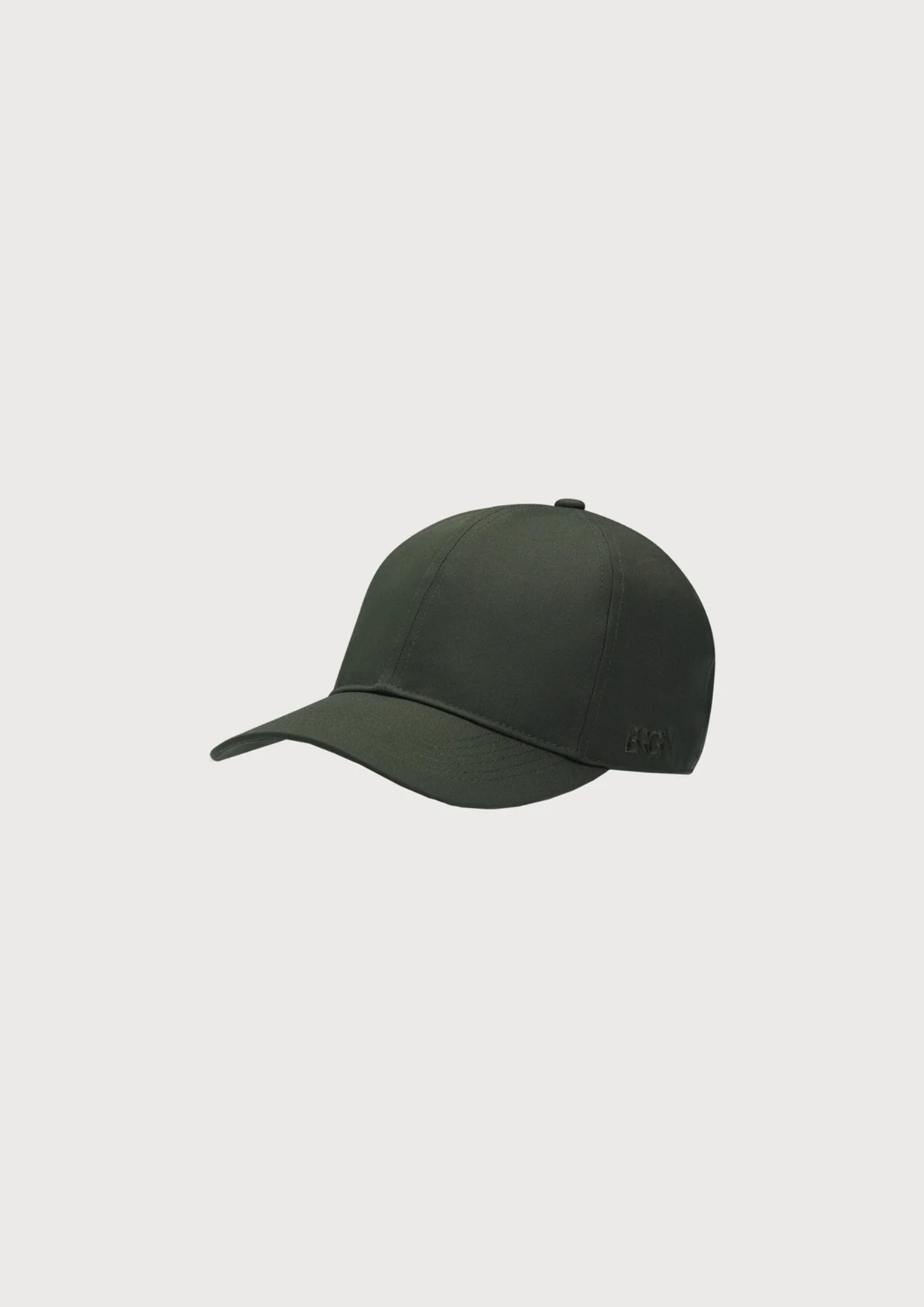 A black baseball cap with a dark pink embroidered logo on the front, displayed against a light gray background.