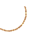 A strand of round, light brown wooden beads separated by small gold spacer beads, shown against a plain white background.
