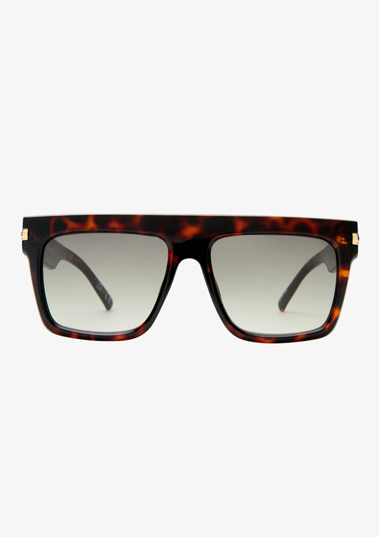 Tortoise shell Le Specs sunglasses on a white background front view
