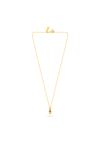A delicate yellow gold chain necklace with a small, detailed gold pendant, displayed on a clean white background.