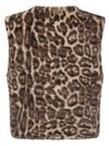 leopard print faux fur sleeveless gilet with round neck and hook fastening rear view