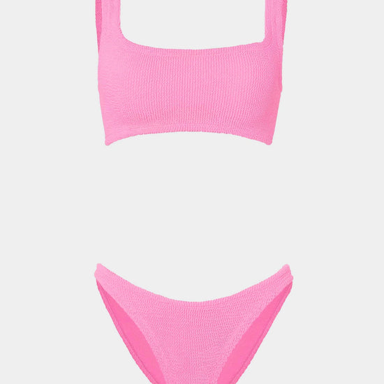pink square neck crinkle bikini from hunza g
