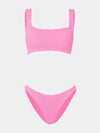 pink square neck crinkle bikini from hunza g