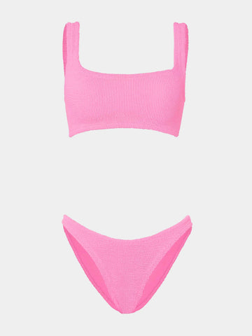 pink square neck crinkle bikini from hunza g