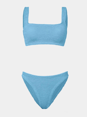 sky blue square neck crinkle bikini from hunza g