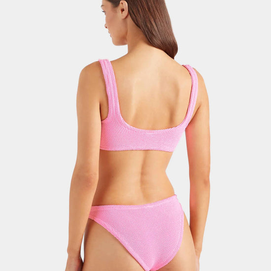 pink square neck crinkle bikini from hunza g rear view