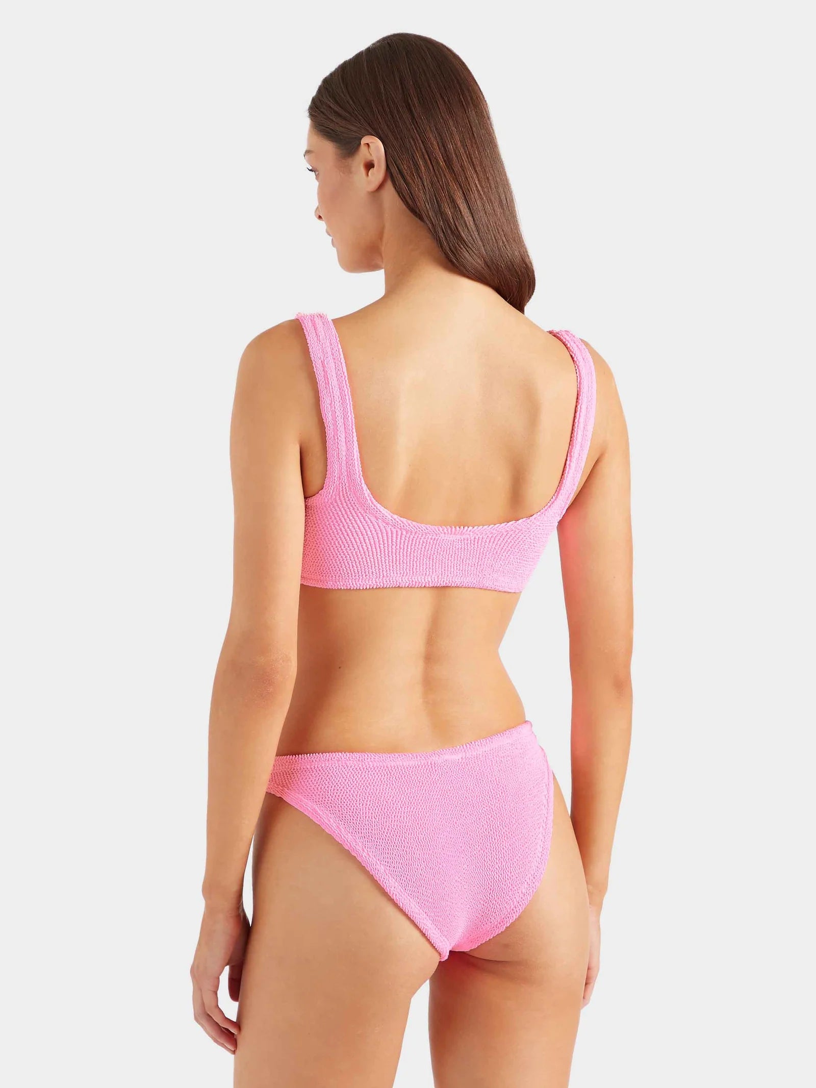 pink square neck crinkle bikini from hunza g rear view
