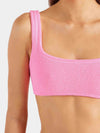 pink square neck crinkle bikini from hunza g close up