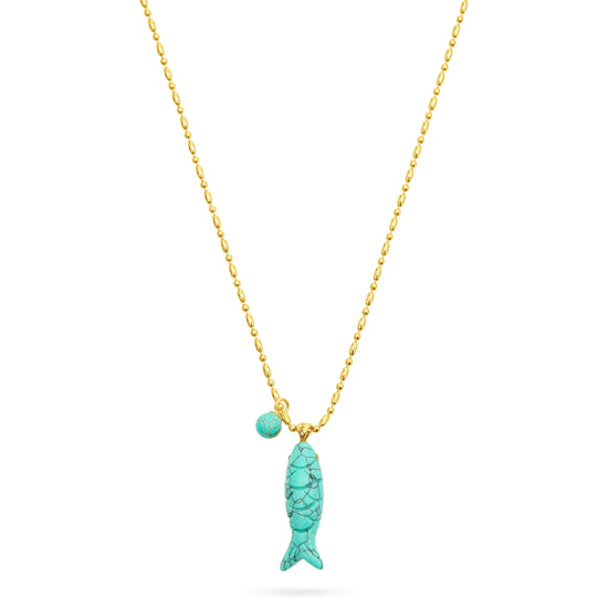 Turquoise happy fish pendant necklace from Talis Chains
