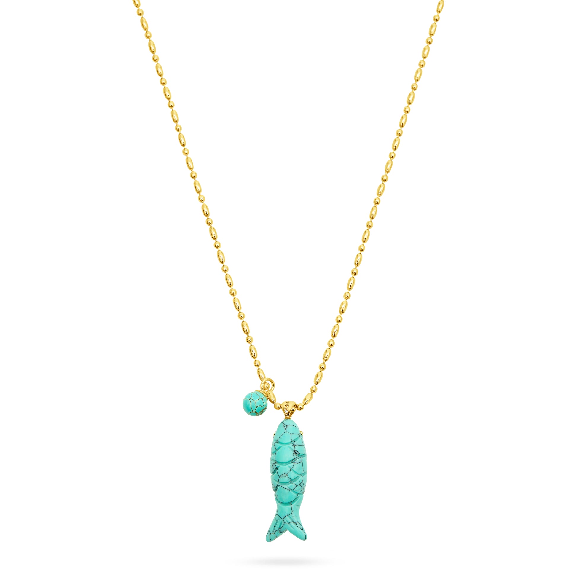 Turquoise happy fish pendant necklace from Talis Chains