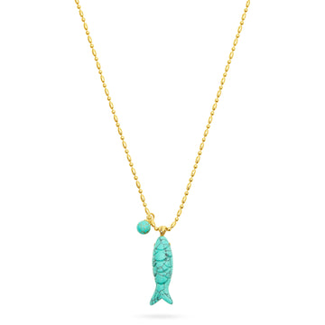 Turquoise happy fish pendant necklace from Talis Chains