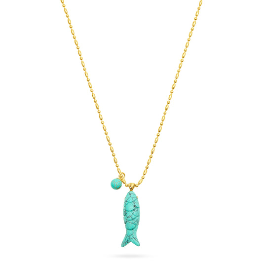 Turquoise happy fish pendant necklace from Talis Chains