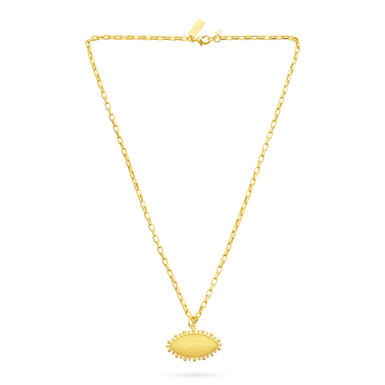 Yellow jade eye necklace on 18k gold plated chain