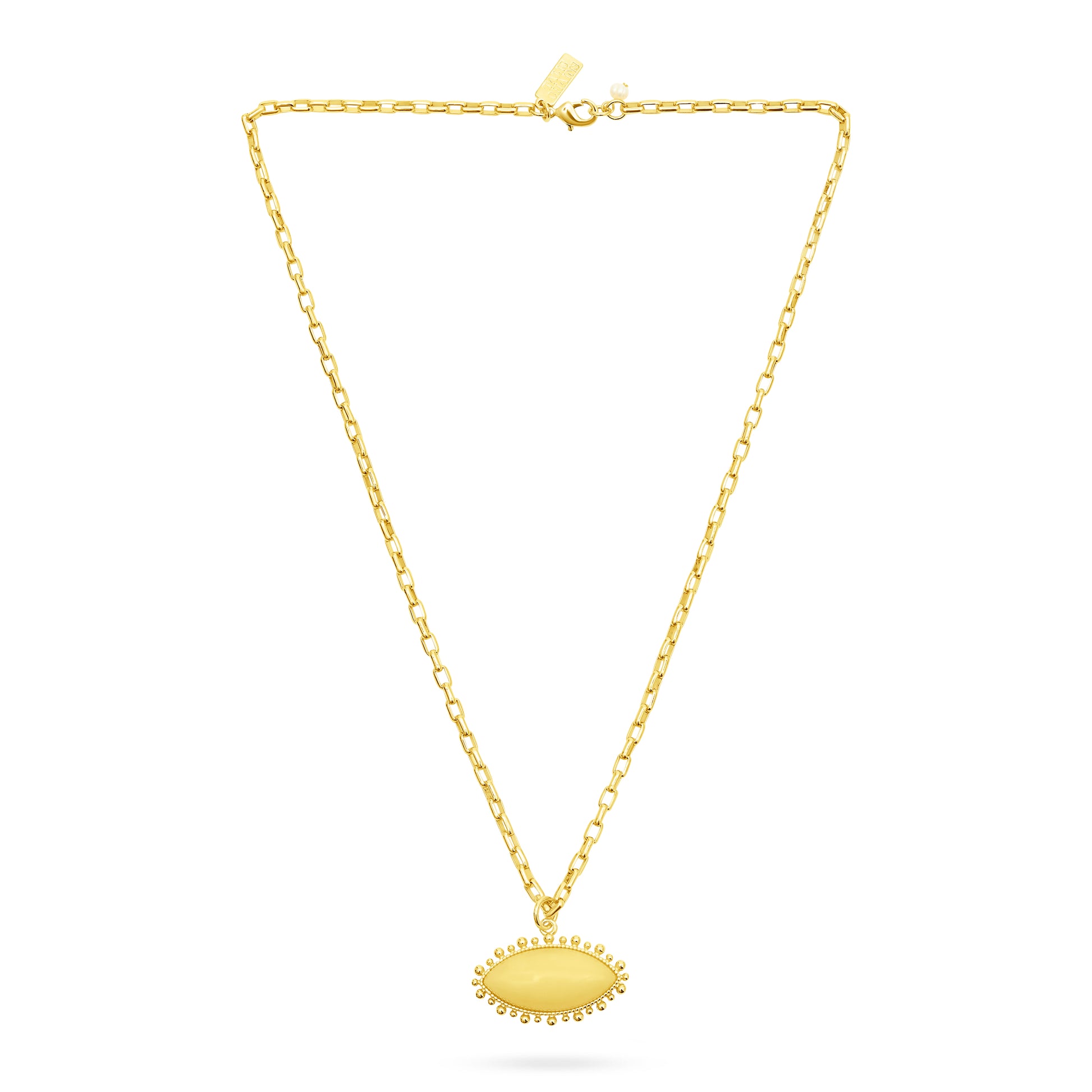 Yellow jade eye necklace on 18k gold plated chain
