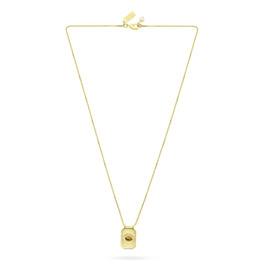 Gold necklace with a pendant on a white background from Talis Chains