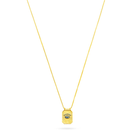gold pendant necklace with blue aventurine stone detail