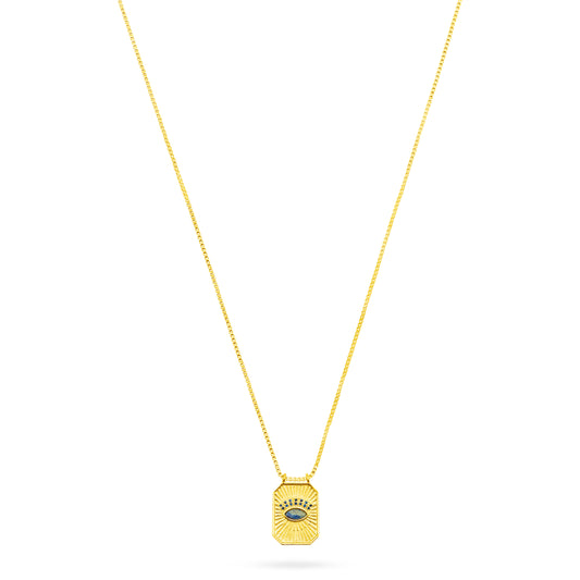 gold pendant necklace with blue aventurine stone detail