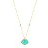 Necklace with a turquoise shell pendant on a white background