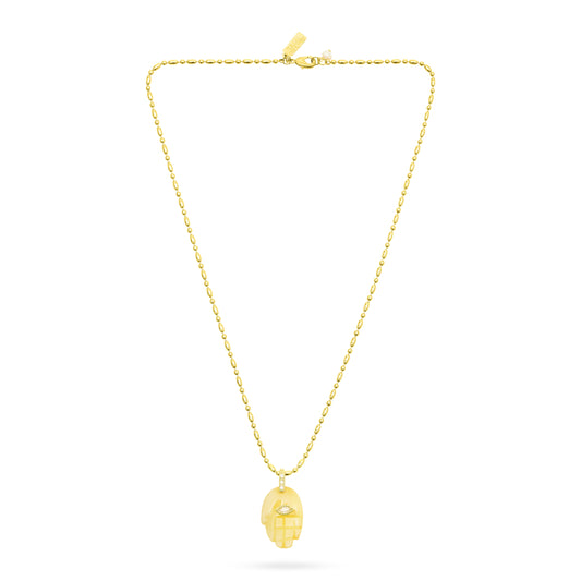Gold necklace with a pendant on a white background from Talis Chains