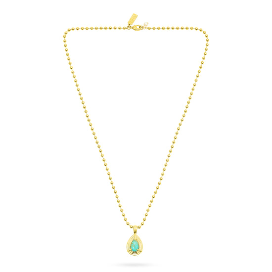 Gold necklace with a turquoise pendant on a white background from Talis Chains