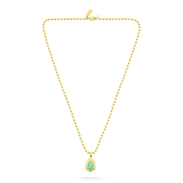 Gold necklace with a turquoise pendant on a white background from Talis Chains