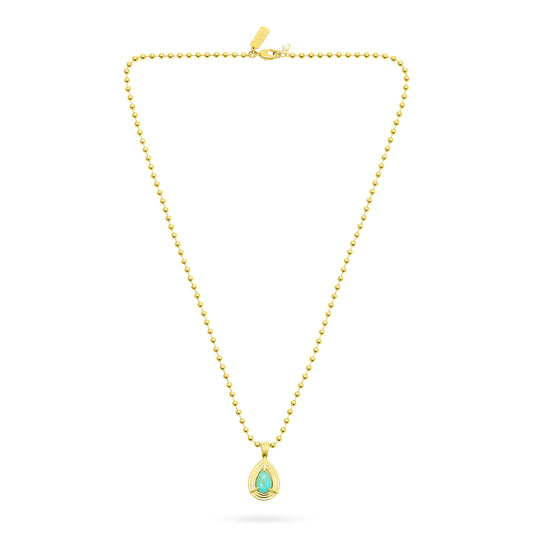 Gold necklace with a turquoise pendant on a white background from Talis Chains