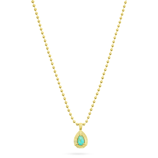 Gold necklace with a turquoise pendant on a white background from Talis Chains