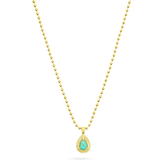 Gold necklace with a turquoise pendant on a white background from Talis Chains