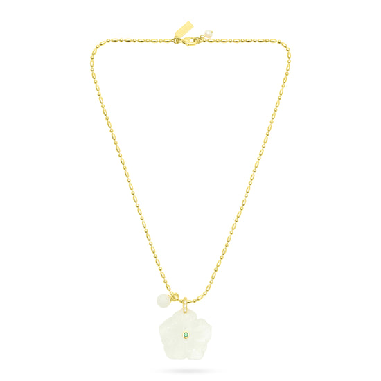 White crystal flower pendant necklace on 18 gold plated chain from Talis Chains