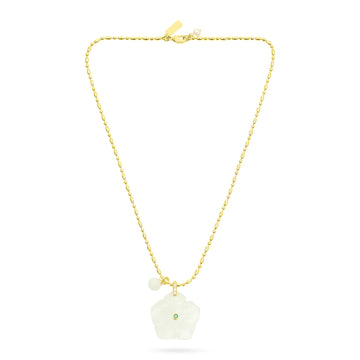 White crystal flower pendant necklace on 18 gold plated chain from Talis Chains