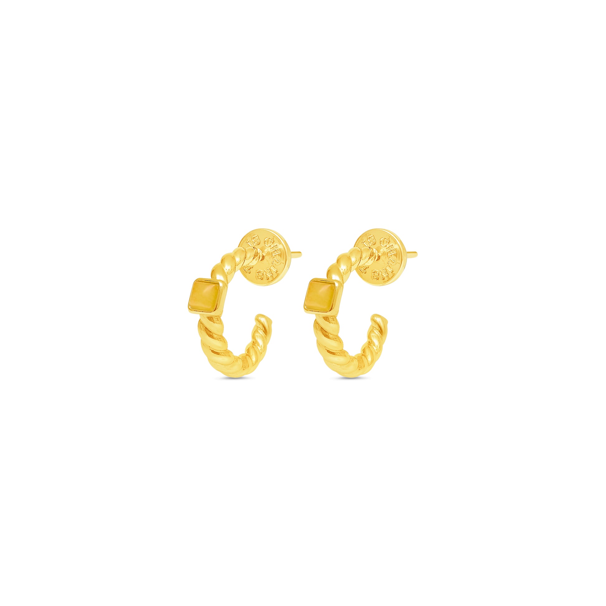 twist hoops earrings with yellow jade stone details from Talis Chains