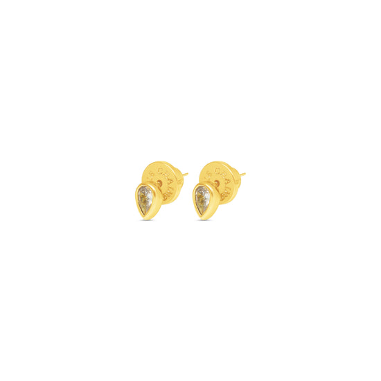 Side view of pear drop mini stud earrings from talis Chains