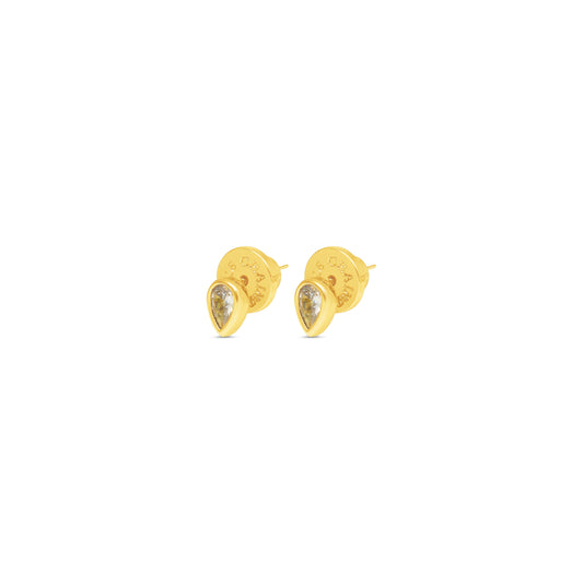 Side view of pear drop mini stud earrings from talis Chains