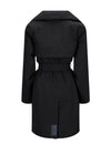 short black waterproof trench coat rear view